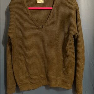 Olive Green V-Neck Sweater